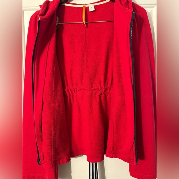 ANTHROPOLOGIE Sunday Mon M Coastal Red Hoodie Ribbon Bow Bell Sleeve Rope String - Picture 7 of 16